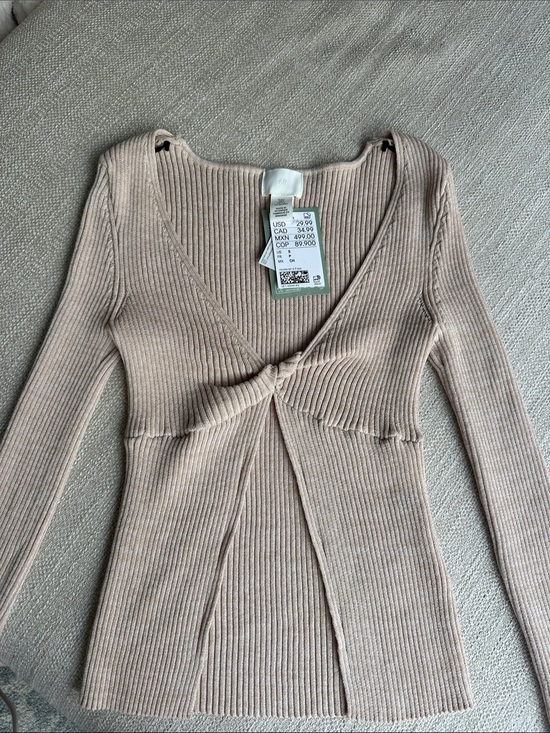 H&M Dresses & Skirts - Ribbed Twist-Front Long Sleeve Shirt - Beige